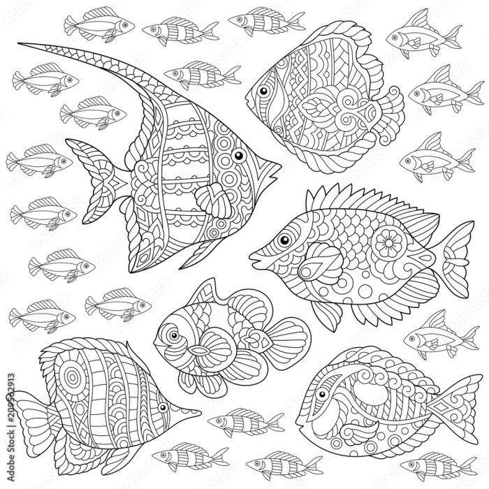 Coloring book tropical fish