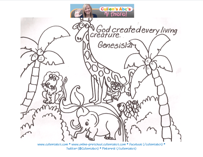 God create the animals coloring page