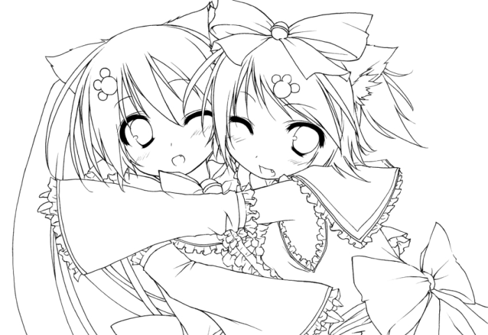 Cute anime dressed in dresses coloring pages