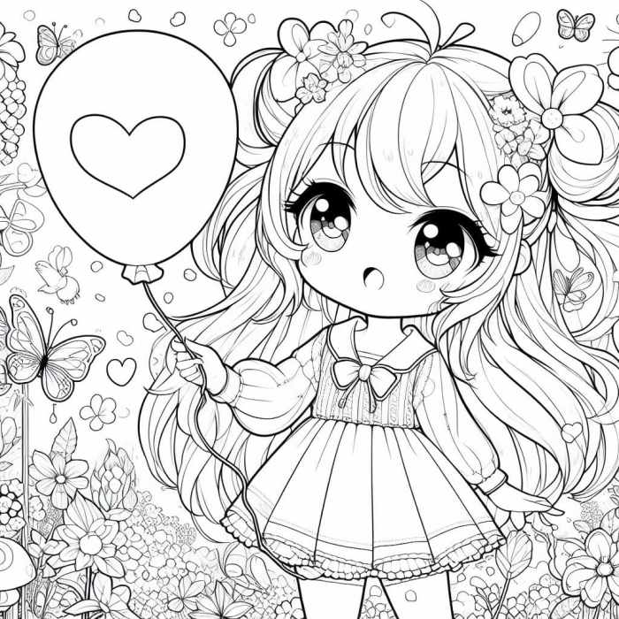 Cute anime dressed in dresses coloring pages