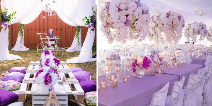 White and lavender wedding dress