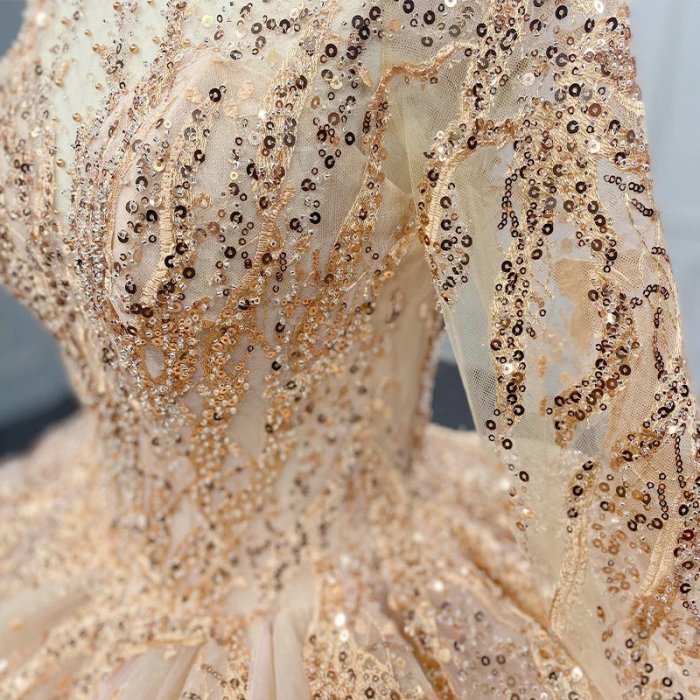 Champagne and gold wedding dress