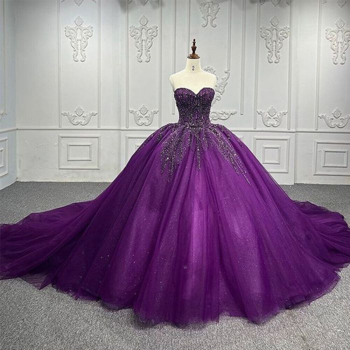 Wedding dress with purple accents