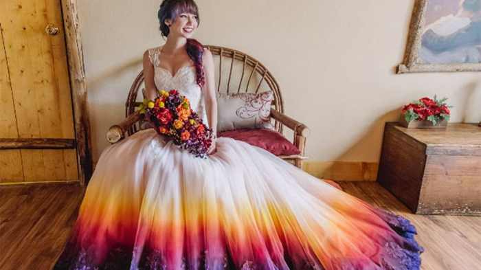 Wedding dresses with coloured embroidery