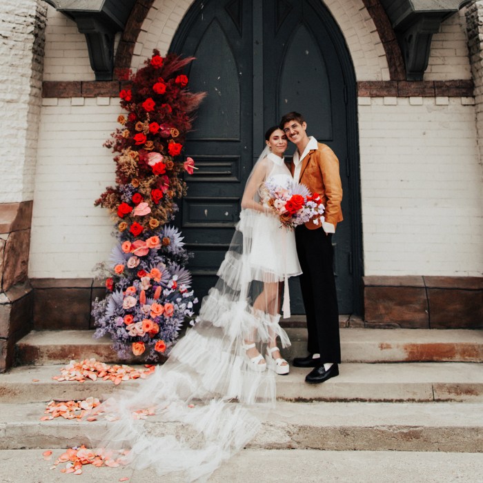 Wedding dress with long veil